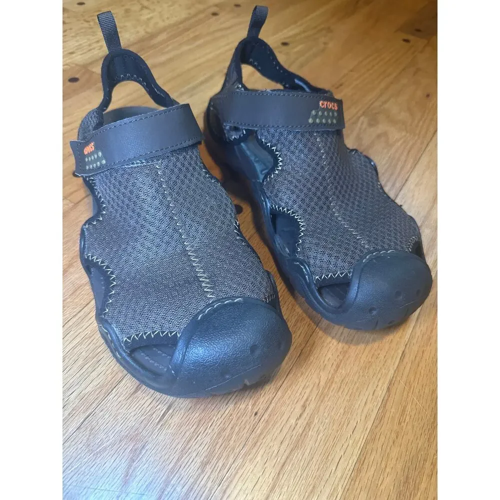 CROCS Swiftwater Mesh Men Size 10 Brown Fisherman Deck Sandals Water Shoe